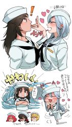 ! 5girls :3 bad_id bad_twitter_id black_hair blonde_hair blouse blunt_bangs blush bow closed_mouth commentary cropped_arms cropped_torso crossed_arms cutlass_(girls_und_panzer) dixie_cup_hat drunk emphasis_lines fang flint_(girls_und_panzer) fox_shadow_puppet from_side girls_und_panzer half-closed_eyes hand_on_another&#039;s_mouth hands_on_own_face hao_(udon) hat hat_feather heart jitome long_hair long_skirt long_sleeves looking_at_another maid_headdress military_hat motion_lines mount_fuji multiple_girls murakami_(girls_und_panzer) neckerchief ogin_(girls_und_panzer) ooarai_naval_school_uniform open_mouth pleated_skirt ponytail red_bow red_hair rum_(girls_und_panzer) sailor sailor_collar school_uniform shirt shoes short_hair skirt smile sparkling_eyes standing standing_on_one_leg t_t translated waves white_background white_footwear white_hat white_shirt