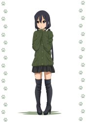 1girl black_hair boots brown_eyes female_focus k-on! long_hair nakano_azusa oku_no_shi solo thigh_boots thighhighs twintails