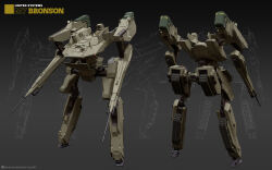 3d absurdres arm_cannon blender_(medium) cannon caterpillar_tracks character_name commentary comparison english_commentary english_text highres mecha mecha_focus military military_vehicle multiple_views no_humans original photoshop_(medium) realistic robot science_fiction signature uzuki_(uzukinokaze) walker_(robot) weapon