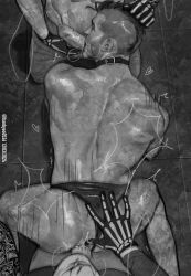 Rule 34 | abs, all fours, anal, ass, back, belt buckle, belt collar, buckle, call of duty, call of duty: modern warfare 2, clone, clothing aside, collar, commentary, dated, erection, facial hair, foreskin, ghost (modern warfare 2), gloves, greyscale, groin, group sex, hand in another&#039;s hair, hand on another&#039;s ass, heart, highres, kneeling, male focus, male penetrated, male underwear, male underwear aside, mmm threesome, mohawk, monochrome, notrealfitzgerald, open mouth, open pants, oral, pants, penis, sex, sideburns, skeleton print, soap (modern warfare 2), threesome, topless male, twitter username, underwear, yaoi