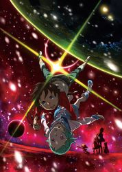 00s 1boy 2girls dominic_sorel eureka_(eureka_seven) eureka_seven eureka_seven:_pocket_ga_niji_de_ippai eureka_seven_(series) highres multiple_girls nirvash planet raglan_sleeves renton_thurston space star_(symbol) yoshida_ken&#039;ichi