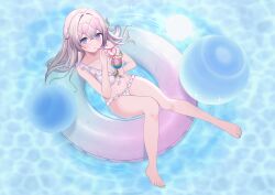 Rule 34 | 1girl, :o, absurdres, barefoot, belly, bikini, blue eyes, blush, bow, bow bikini, breasts, cleavage, cocktail, cocktail glass, crazy straw, cup, drinking glass, drinking straw, eyewear on head, firefly (birefly) (honkai: star rail), firefly (honkai: star rail), frilled bikini, frills, gradient eyes, grey hair, hair between eyes, hair intakes, hair ornament, hair tubes, heart, heart-shaped eyewear, heart straw, highres, honkai: star rail, honkai (series), innertube, large breasts, long hair, multicolored eyes, navel, oguraponti, open mouth, solo, sparkle, star (symbol), swim ring, swimsuit, tinted eyewear, tube, two-tone eyes, white bikini