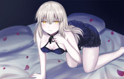 1girl absurdres all_fours artoria_pendragon_(fate) blonde_hair breasts downblouse fate/grand_order fate_(series) hair_between_eyes highres long_hair looking_at_viewer saber_alter sii_artatm small_breasts smile smirk solo yellow_eyes