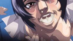 Rule 34 | 1girl, aftersex, animated, animated gif, anime screenshot, censored, cum, cum in mouth, cum on body, cum on hair, defeat, facial, gurgling, kangoku senkan, looking at viewer, murakami teruaki, ninja, nipples, pov, pov focus, solo, tongue, torn clothes