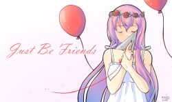 1girl balloon closed_eyes commentary covering_own_mouth crying dress flower_wreath head_wreath highres hikarikiiro holding holding_paper_airplane just_be_friends_(vocaloid) long_hair megurine_luka nail_polish paper_airplane pink_hair sleeveless sleeveless_dress solo song_name string string_of_fate tears vocaloid