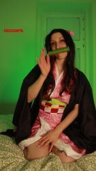 1girl animated ass breasts completely_nude cosplay kamado_nezuko kimetsu_no_yaiba masturbation nipples nude pussy real_life shadowrabbitpool shadowrabbityugioh small_breasts tagme video
