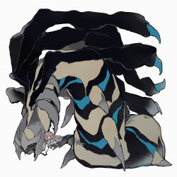absurdres alternate_color black_wings body_markings colored_skin full_body gen_4_pokemon giratina giratina_(origin) highres keroreud legendary_pokemon mesprit muted_color nintendo no_humans pink_skin pokemon pokemon_(creature) pokemon_focus shiny_pokemon simple_background talons white_background white_skin wings yellow_skin