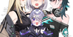 6+girls akai_haato amane_kanata blonde_hair breast_rest breast_smother breasts dasdokter face_to_breasts headphones headphones_around_neck height_difference highres hololive hololive_dev_is hololive_english koganei_niko koseki_bijou koseki_bijou_(casual) large_breasts long_hair multicolored_hair multiple_girls official_alternate_costume rindo_chihaya shirogane_noel shirogane_noel_(1st_costume) streaked_hair surrounded_by_breasts tinted_eyewear virtual_youtuber
