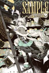 Rule 34 | 1girl, animal ears, book, bookshelf, climbing ladder, commission, crystal fish, facing viewer, fish, ladder, library, original