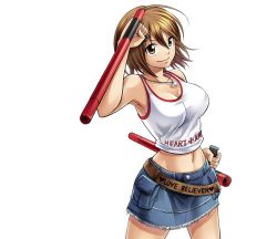 1girl breasts brown_eyes cleavage elie large_breasts light_brown_hair midriff navel official_art rave_(manga) smile tonfa weapon