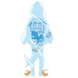 1girl absurdres animal_costume animal_hood blue_hoodie design_speculation ebi-chan_(gawr_gura) fins fish_tail gawr_gura gawr_gura_(1st_costume) highres hololive hololive_english hood hoodie multicolored_hair shark_costume shark_girl shark_hood shark_print shark_tail shrimp solo streaked_hair tail virtual_youtuber ztynz1