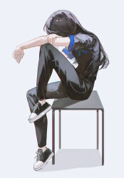 Rule 34 | 1girl, absurdres, bang dream!, bang dream! it&#039;s mygo!!!!!, black hair, black pants, black shirt, black shoes, full body, highres, long hair, pants, shadow, shiina taki, shirt, shoes, short sleeves, sitting, solo, table, undersuito50673