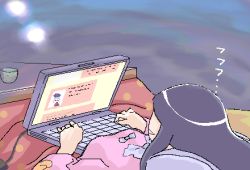 1girl 4chan computer female_focus houraisan_kaguya computer_keyboard kotatsu laptop lowres neet oekaki solo table touhou