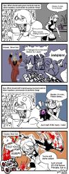 &gt;_&lt; 1boy 1girl 4koma alternate_language anger_vein arms_up artist_name assault_rifle bandaid bandaid_on_head blood bow bowtie braid broken_eyewear broom clenched_teeth clip_studio_paint_(medium) clock comic commander_(girls&#039;_frontline) commentary crossed_legs dated dinergate_(girls&#039;_frontline) english_text engrish_text firing fleeing flying_sweatdrops g36_(girls&#039;_frontline) g36_(mini_maid)_(girls&#039;_frontline) girls&#039;_frontline glasses grey_hair gun h&amp;k_g36 highres hitting holding holding_broom madcore maid maid_headdress monocle motion_blur official_alternate_costume parody_request plant playing_games potted_plant ranguage rifle sharp_teeth short_hair simple_background sound_effects sweatdrop tapping teeth wavy_mouth weapon