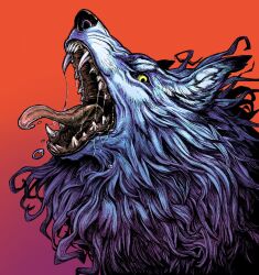 animal_focus chomahu fate/grand_order fate_(series) gradient_background lobo_(fate) looking_at_viewer no_humans open_mouth red_background saliva solo tongue tongue_out wolf yellow_eyes