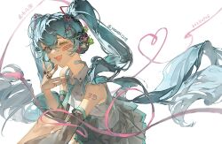 1girl bandaid bandaid_on_face bandaid_on_neck hatsune_miku headphones jewelry long_hair nail_polish ring solo sudong_tangyuan twintails very_long_hair vocaloid