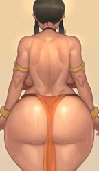 1girl absurdres alternate_breast_size armlet ass avatar:_the_last_airbender avatar_legends azula back bare_back black_hair bracelet breasts choker crop_top crop_top_overhang curvy from_behind highres jewelry kelvin_hiu pelvic_curtain sideboob solo standing sweat