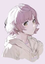 1girl brown_eyes brown_hair highres hood hood_down hoodie idolmaster idolmaster_shiny_colors ikuta_haruki looking_at_viewer looking_to_the_side short_hair simple_background sketch solo upper_body yellow_hoodie zhili_xingzou