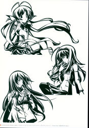 Rule 34 | :o, absurdres, ahoge, antenna hair, aoi sena, arms behind back, blazer, bow, bowtie, chaos;head, d-sword, dynamic pose, floating hair, floating neckwear, from side, greyscale, hair between eyes, hair bow, hand on own chin, hand on own face, hand to own mouth, high contrast, highres, holding, holding sword, holding weapon, jacket, lineart, long hair, looking at viewer, looking down, looking to the side, matsuo yukihiro, monochrome, multiple girls, necktie, nishijou nanami, non-web source, official art, open clothes, open collar, open jacket, open mouth, orihara kozue, pantyhose, petticoat, scan, school emblem, school uniform, sitting, smile, standing, suimei academy, suimei school uniform, sword, weapon, wind