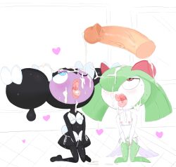 1boy 2girls bikini black_skin blue_eyes blush bukkake colored_skin cum cum_in_mouth cum_on_body cum_on_hair cum_on_tongue cum_on_upper_body cumdrip disembodied_penis facial female_masturbation ffm_threesome flat_chest gen_3_pokemon gen_5_pokemon gothorita green_hair green_skin group_sex hetero highres hoshime interspecies kirlia loli looking_at_penis looking_up masturbation medium_hair micro_bikini multicolored_skin multiple_girls nintendo nipples one_eye_closed open_mouth penis pokemon pokemon_(creature) pokephilia purple_skin pussy pussy_juice red_eyes side-tie_bikini_bottom simple_background swimsuit teeth threesome tongue tongue_out two-tone_skin uncensored upper_teeth_only waiting_for_cum white_background white_bikini white_skin