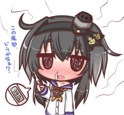 1girl anchor anchor_symbol bare_shoulders black_hair black_hairband black_ribbon blush collarbone commentary_request digital_thermometer fang female_focus fever gradient_hair grey_hair hair_between_eyes hair_ribbon hairband hat holding kantai_collection komakoma_(magicaltale) long_sleeves looking_at_viewer mini_hat multicolored_hair neckerchief nose_blush off_shoulder open_mouth ribbon sailor_collar sailor_shirt shirt short_hair_with_long_locks sick simple_background smokestack snot solo thermometer tokitsukaze_(kancolle) translation_request wavy_mouth white_background white_shirt yellow_neckerchief