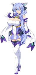 1girl alternate_breast_size armlet blue_boots blue_dress blue_eyes blue_hair boots breasts cleavage closed_mouth covered_navel dress elbow_gloves exs-tia full_body gem gloves hair_intakes hand_up headgear highres jewelry katsuragi_marina kouyoku_senki_exs-tia large_breasts layered_skirt legs_apart long_hair looking_at_viewer magical_girl pleated_skirt simple_background skirt solo standing straight_hair tenpurarara thigh_boots thighhighs white_background white_dress white_gloves white_thighhighs zettai_ryouiki