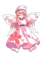 1girl blonde_hair blush closed_eyes closed_mouth collared_dress commentary_request commission contrast_collar dairi dress facing_viewer fairy fairy_wings full_body hat large_variant_set lily_white long_hair long_sleeves skeb_commission socks solo sweatdrop tachi-e touhou transparent_background v-shaped_eyebrows variant_set white_dress white_hat white_socks wide_sleeves wings