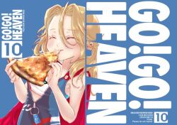1girl blonde_hair breasts carole_reaper closed_eyes collarbone food heaven_burns_red holding large_breasts long_hair ogayan0301 parted_bangs pizza solo