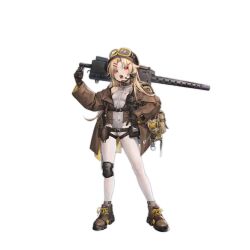 Rule 34 | 1girl, ankle boots, as109, backpack, bag, bare shoulders, black choker, black gloves, blonde hair, boots, brown bag, brown boots, brown coat, brown headwear, browning m1919, buckle, chin strap, choker, coat, full body, girls&#039; frontline, gloves, goggles, goggles on headwear, grey leotard, gun, hair ornament, hairclip, headset, helmet, holding, holding gun, holding weapon, knee pads, knife, knife sheath, leotard, light blush, long hair, long sleeves, m1919a4 (girls&#039; frontline), m1919a4 (mod3) (girls&#039; frontline), machine gun, medium machine gun, no pants, off shoulder, official alternate costume, official art, open mouth, over shoulder, pantyhose, parted bangs, pouch, red eyes, sheath, simple background, single knee pad, snap-fit buckle, solo, standing, third-party source, transparent background, two-sided coat, two-sided fabric, weapon, weapon over shoulder, white pantyhose, yellow-framed eyewear, zipper, zipper leotard, zipper pull tab