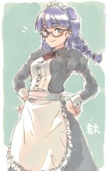 1girl alice_gear_aegis braid glasses highres maid maid_headdress purple_hair suzumaru yorishiro_eri