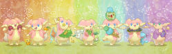 alternate_color audino cottonee creatures_(company) flower food fruit game_freak gen_2_pokemon gen_4_pokemon gen_5_pokemon grapes highres ice_cream joltik nintendo no_humans odd_one_out on_head orange_(fruit) petilil pokemon pokemon_(creature) pokemon_on_head rainbow rainbow_background rotom rotom_(normal) shiny_and_normal shiny_pokemon solosis star-shaped_food star_(symbol) starfruit wooper yorujisa_yuuto