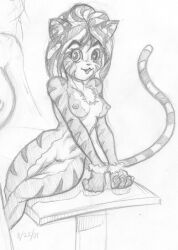 1girl animal_ears cat_ears cat_girl cat_tail hand_drawn looking_at_viewer no_bra no_panties sitting tail