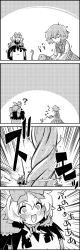 2girls 4koma ? bow comic dress female_focus flower folklore greyscale hair_bow hair_tubes hakurei_reimu highres jack_and_the_beanstalk kazami_yuuka long_skirt medicine_melancholy mini_person minigirl monochrome multiple_girls on_head person_on_head plaid_clothes plaid_skirt plaid_vest plant skirt skirt_set smile tani_takeshi touhou translation_request vest watering_can wings yukkuri_shiteitte_ne