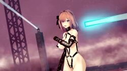 1girl 3d 9hj6u animated ass black_gloves black_ribbon black_thighhighs blue_eyes bondage_outfit boots bouncing_breasts breasts brown_hair checkered_floor choker cross cross-laced_footwear cross_pasties dancing elbow_gloves female_focus fingerless_gloves gloves hair_ornament hair_ribbon hairclip high_heel_boots high_heels koikatsu_(medium) large_breasts leather music nijisanji o-ring pasties ribbon short_hair sound stage_lights suzuhara_lulu thighhighs thighs video virtual_youtuber x_hair_ornament