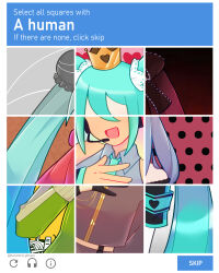 1girl absurdres annotated aqua_hair armband artist_name captcha commentary conflict_(module) crown english_commentary green_jacket hair_ornament hand_on_own_chest hatsune_miku headset heart heart_print highres jacket koi_wa_sensou_(vocaloid) long_hair matryoshka_(vocaloid) mosaic_art no_eyes open_mouth paranoid_ghosts project_diva_(series) red_jacket romeo_to_cinderella_(vocaloid) senbonzakura_(vocaloid) smile solo song_request songover suna_no_wakusei_(vocaloid) twintails upper_body very_long_hair vocaloid world&#039;s_end_dancehall_(vocaloid) world_is_mine_(vocaloid)