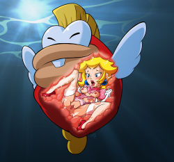 1girl 1other anus ass big_bertha big_cheep_cheep blonde_hair blue_earrings blue_eyes blush breasts breasts_apart buck_teeth clitoral_hood clitoris digesting_girl digestion dissolving_clothes dress earrings elbow_gloves fish full_body functionally_nude garter_belt garter_straps gloves high_heels imminent_death jewelry lips m_legs mario_(series) medium_breasts nintendo nipples open_mouth pink_dress princess_peach pumps pussy shaxbert small_breasts small_nipples sphere_earrings spread_legs super_mario_bros._1 super_mario_bros._3 tagme teeth thighhighs torn_clothes torn_dress underwater vore water white_gloves white_thighhighs x-ray