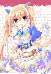 1girl absurdres blonde_hair blue_eyes breasts chain corset dress frilled_dress frilled_skirt frilled_sleeves frills gloves highres iris_mysteria! large_breasts long_hair looking_at_viewer lydia_(iris_mysteria!) mameguri open_mouth skirt twintails very_long_hair white_gloves
