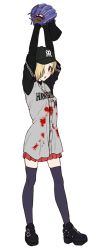 1girl arms_up baseball_cap baseball_glove baseball_jersey belt_boots black_boots black_hat black_thighhighs blonde_hair blood blood_on_clothes boots female_focus full_body grey_shirt hair_over_one_eye hanshin_tigers hat idolmaster idolmaster_cinderella_girls jersey layered_sleeves left-handed long_sleeves looking_at_viewer nigou nippon_professional_baseball open_mouth pitching pleated_skirt raglan_sleeves red_eyes red_skirt shirasaka_koume shirt short_hair short_over_long_sleeves short_sleeves simple_background skirt solo thighhighs white_background zettai_ryouiki