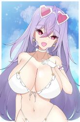 Rule 34 | 1girl, ahoge, ayakaki (nijisanji), beach, bikini, breasts, bright pupils, collarbone, earrings, esttea, gloves, gradient hair, jewelry, kozue mone, large breasts, long hair, multicolored hair, navel, nijisanji, open mouth, pink eyes, purple hair, sky, summer, sunglasses on head, swimsuit, virtual youtuber