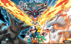 1boy :o archived_source artist_request ash_ketchum baseball_cap black_gloves black_hair black_sclera blue_eyes blue_sclera brown_eyes clenched_hand closed_mouth colored_sclera company_name copyright_logo copyright_name copyright_notice dragon electricity fangs fingerless_gloves fire gears gen_5_pokemon gloves glowing_tail golurk hat highres holding holding_poke_ball holding_shell hydreigon klinklang legendary_pokemon mythical_pokemon nintendo official_art official_wallpaper open_mouth oshawott poke_ball poke_ball_(basic) poke_ball_print pokemon pokemon_(anime) pokemon_(creature) pokemon_bw_(anime) pokemon_the_movie:_white/black_-_victini_and_zekrom/reshiram red_eyes red_sclera reshiram second-party_source shell short_sleeves sigilyph snivy starter_pokemon_trio tepig victini white_eyes yellow_eyes zekrom