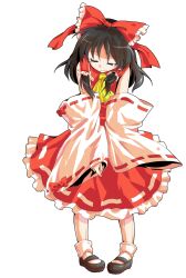 1girl alphes_(style) ascot black_hair black_shoes bow closed_eyes closed_mouth commentary_request crying dairi detached_sleeves dress full_body hair_bow hair_tubes hakurei_reimu large_variant_set long_sleeves parody pigeon-toed red_bow red_dress shoes solo style_parody tachi-e tears touhou transparent_background variant_set wide_sleeves