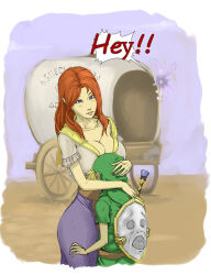 1boy 1girl blue_eyes breast_smother breasts cleavage cremia curvy face_to_breasts fairy female_focus large_breasts link long_hair materclaws nintendo orange_hair pointy_ears shota tatl the_legend_of_zelda the_legend_of_zelda:_majora&#039;s_mask young_link