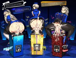 3boys 3girls absurdres amamiya_ren ass atlus bouncing_ass box breasts captain_kirb competition critical_hit cum cum_in_pussy cum_inflation curvy defeat elizabeth_(persona) english_text ero excessive_cum female_focus femdom gameplay_mechanics girl_on_top high_heels highres huge_ass huge_breasts inflation large_breasts large_penis lavenza_(persona_5) long_hair margaret_(persona) megami_tensei multiple_boys multiple_girls narukami_yu penis persona persona_3 persona_4 persona_5 photo_(medium) riding sega sex short_hair siblings sisters sound_effects stuck talking torn_clothes vaginal velvet_room white_hair yellow_eyes yuuki yuuki_makoto_(persona_3)