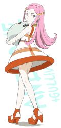 00s 1girl anemone_(eureka_seven) collar eureka_seven eureka_seven_(series) female_focus gulliver_(eureka_seven) hair_ornament hairclip long_hair long_legs lowres pink_hair purple_eyes shoes solo