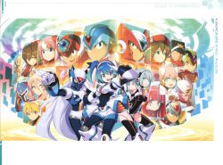 Rule 34 | 6+boys, 6+girls, absurdres, alia (mega man), android, angepitoyeir, armor, armored boots, axl (mega man), bare shoulders, blue eyes, blue hair, bodysuit, boots, breasts, colonel (mega man), copyright name, dive armor x (mega man), droitclair, eratoeir (mega man x dive), gloves, gradient hair, hair ornament, helmet, highres, ico (megaman x dive), iris (mega man), joints, long hair, looking at viewer, medium breasts, mega man (series), mega man x (series), mega man x dive, mizuno keisuke, multicolored hair, multiple boys, multiple girls, necktie, non-web source, official art, one eye closed, open mouth, page number, ponytail, rico (mega man), robot joints, scan, shorts, shoulder armor, side ponytail, sigma (mega man), skin tight, sleeveless, smile, thighhighs, via (mega man), vile (mega man), white hair, x-kai (mega man), x (mega man), zero (mega man), zero nightmare (mega man)