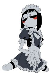 1girl apron brown_hair glitch_productions gloves maid maid_apron maid_headdress maid_unfiorm pomni_(the_amazing_digital_circus) short_hair the_amazing_digital_circus