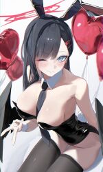 Rule 34 | 1girl, alternate costume, animal ears, black wings, blue archive, commentary, fake animal ears, feathered wings, hair ornament, hairclip, halo, highres, ichika (blue archive), leotard, low wings, matcha (matttttya1), playboy bunny, rabbit ears, rabbit tail, red halo, solo, tail, unusually open eyes, wings