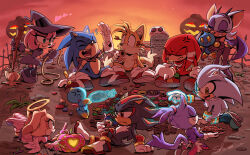 4girls 5boys ^_^ alone_on_a_friday_night?_(meme) alternate_costume amy_rose angel animal_ears animal_nose artist_name bare_shoulders bat_ears bat_girl bat_tail bat_wings black_hair blaze_the_cat blue_hair body_fur boom_boo_(sonic) boots bowl breasts broom cake candy cat_ears cat_girl cat_tail chao_(sonic) cheese_(sonic) chocolate chocolate_chip_cookie closed_eyes coat colored_sclera cookie cream_the_rabbit dress eyeshadow fake_horns fake_wings fangs flipped_hair food fox_ears fox_tail furry furry_female furry_male gingerbread_man gloves grin hairband halloween halo hat heart helmet high_heels highres holding horns lollipop long_hair looking_at_another makeup medium_breasts meme multiple_boys multiple_girls official_alternate_costume omochao open_mouth outdoors pink_hair pointy_ears propeller pumpkin pumpkin_hill purple_coat purple_hair rabbit_ears rabbit_girl red_eyes red_footwear red_hair ringed_eyes robot rouge_the_bat shadow_the_hedgehog shira-hedgie short_hair signature silver_the_hedgehog sitting sky smile sonic_(series) sonic_adventure_2 sonic_the_hedgehog sonic_the_hedgehog_(vampire) swiss_roll tail tails_(sonic) telekinesis tombstone topknot white_footwear white_gloves white_hair wings witch witch_hat yellow_eyes yellow_pupils yellow_sclera