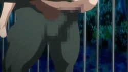 00s animated animated_gif blonde_hair bouncing_breasts breasts cage censored closed_eyes held_up large_breasts lizard long_hair lowres monster nipples nude open_mouth penis sara_scorpion sex standing_sex testicles uchuu_kaizoku_sara vaginal