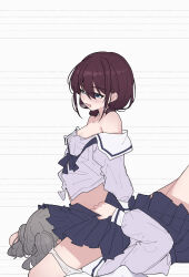 Rule 34 | 2girls, blue eyes, blue shirt, blue skirt, blush, brown hair, chinese commentary, commentary request, cunnilingus, girls band cry, grey hair, hair between eyes, highres, hina (girls band cry), iseri nina, long sleeves, low twintails, multiple girls, open mouth, oral, panties, panties around leg, pleated skirt, school uniform, shirt, short hair, short twintails, skirt, straddling, sweat, twintails, underwear, white panties, yun cao bing, yuri